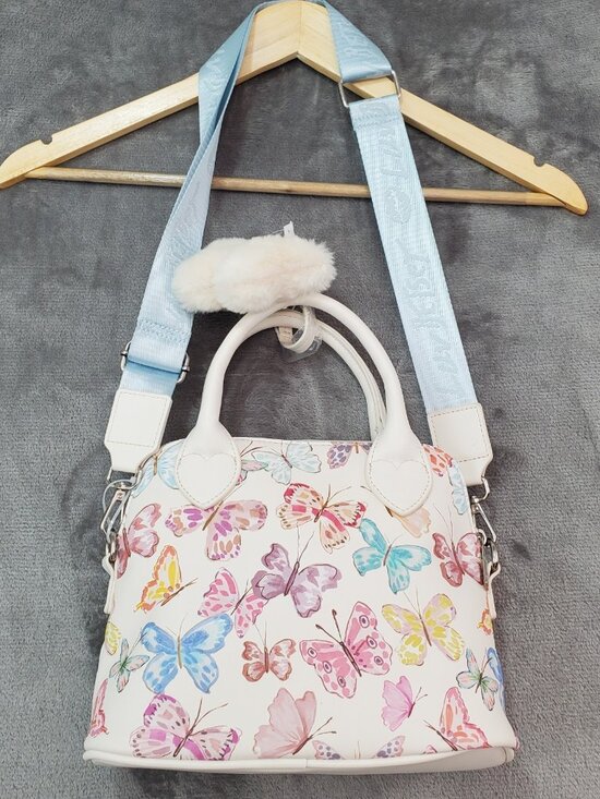 LUV BETSEY JOHNSON Butterfly Crossbody Dome Satchel NWT Fuzzy Charm Clip Spring - Picture 3 of 11